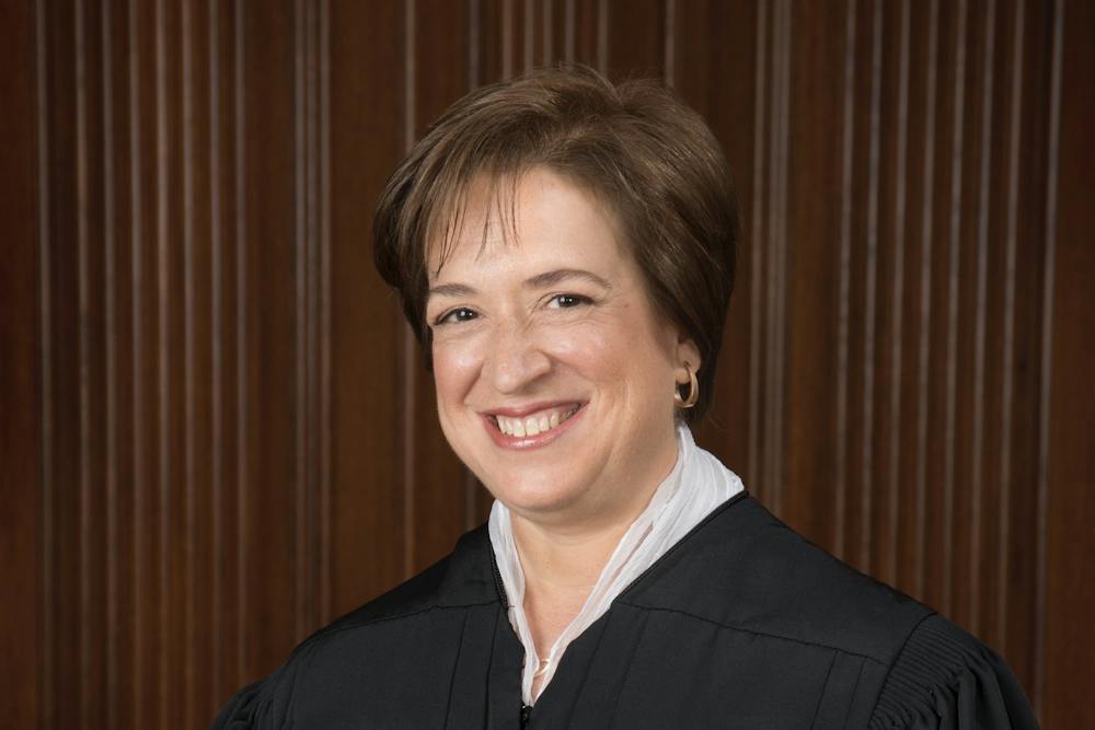 Supreme Court Justice Elena Kagan participating in a discussion at George Washington University Law School in Washington.