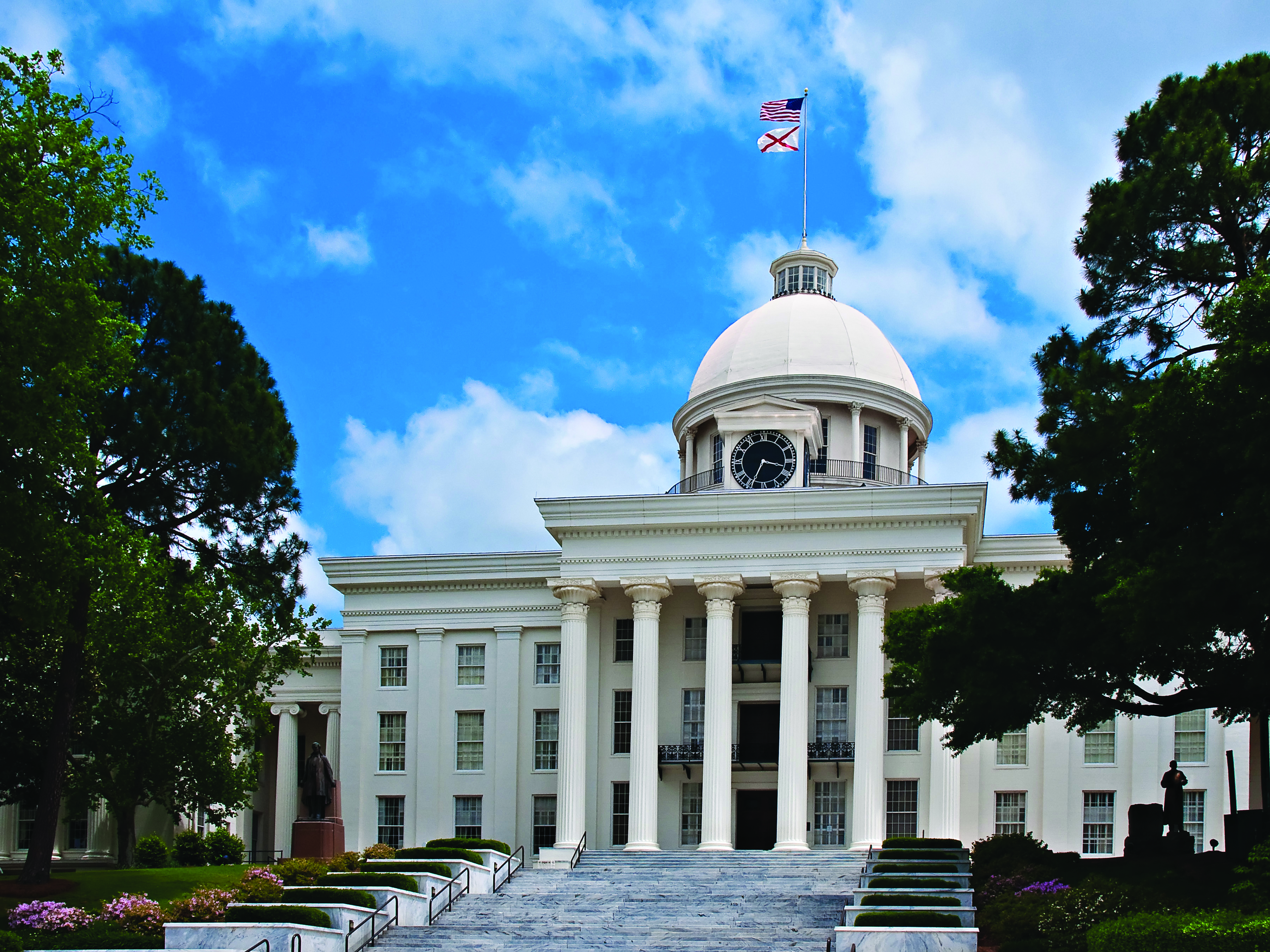 The Alabama State Capitol building in Montgomery, photographed from the grounds