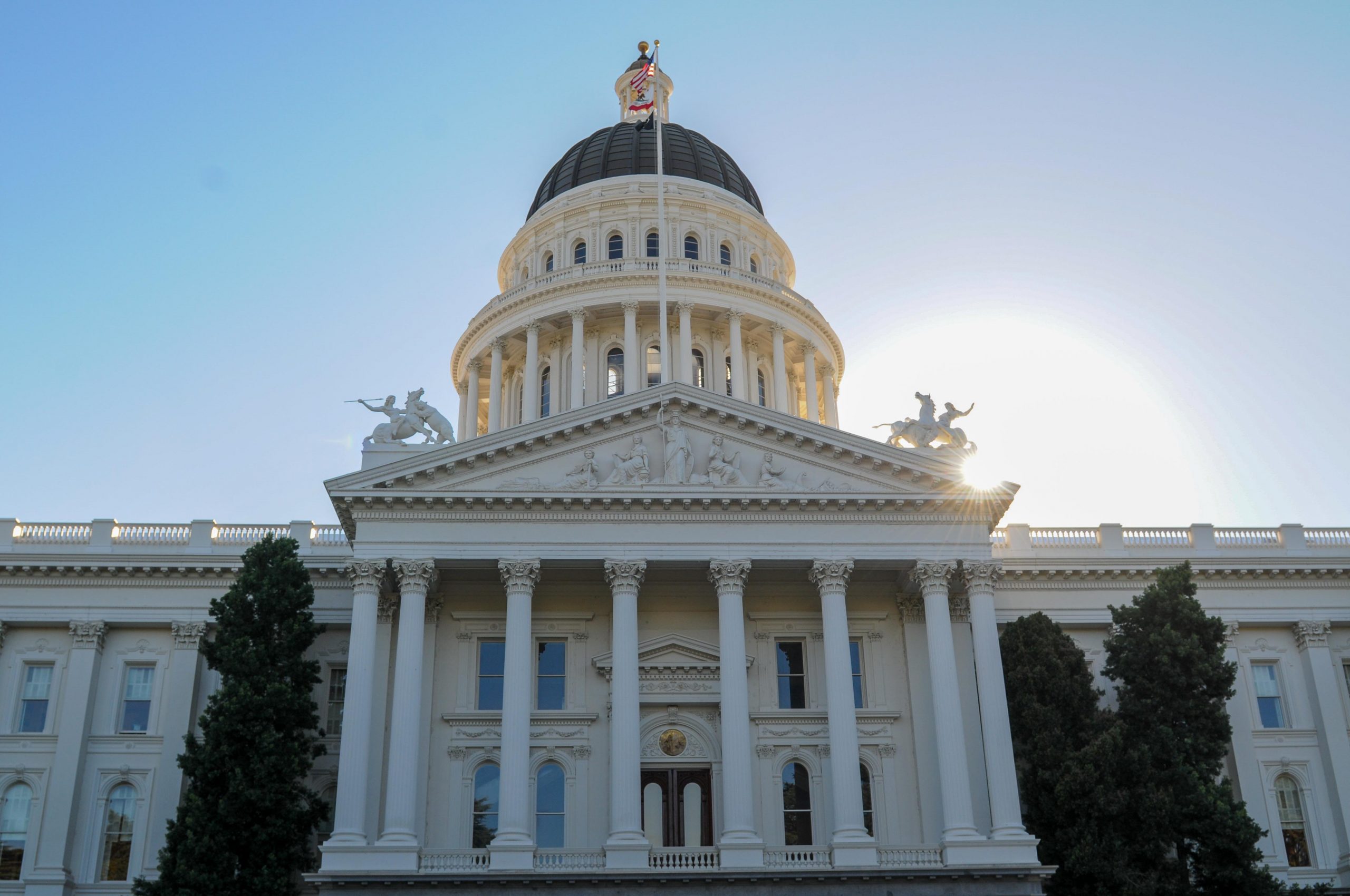 The California State Capitol in Sacramento, California, photographed from the grounds with the dome visible