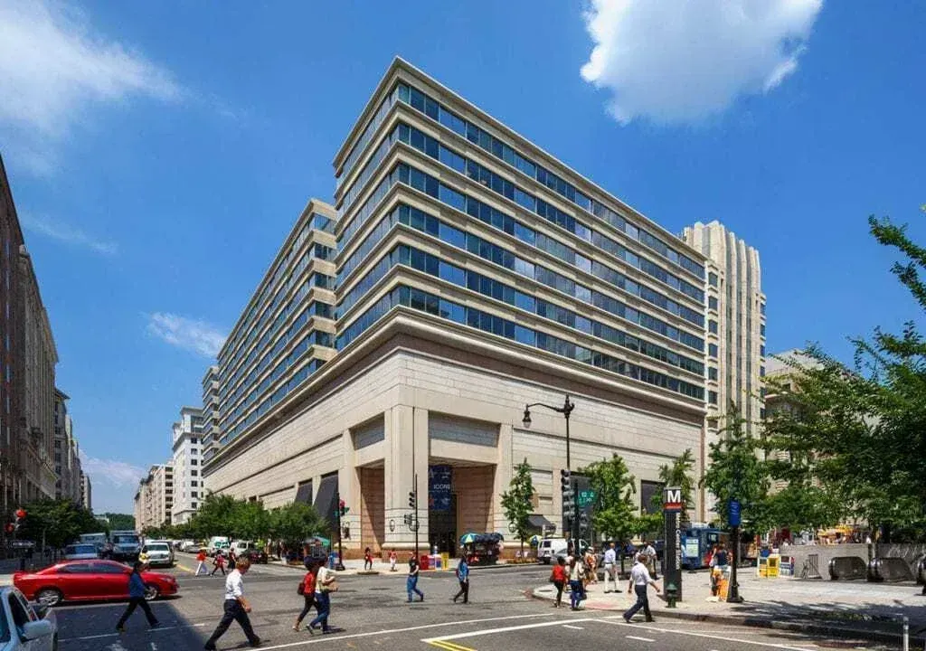 The Federal Communications Commission headquarters building in Washington, D.C., photographed from the street