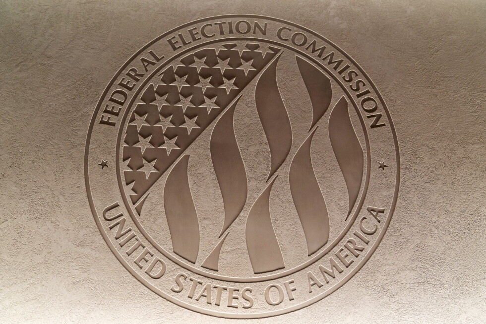 The Federal Election Commission seal displayed on a wall or podium