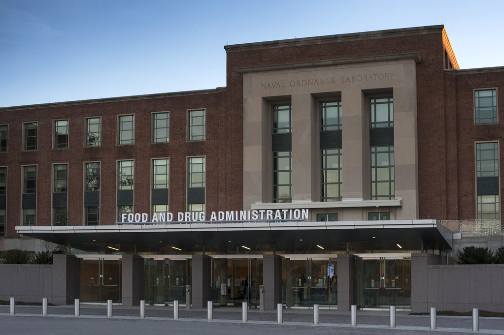 The Food and Drug Administration headquarters building in Maryland with agency signage visible