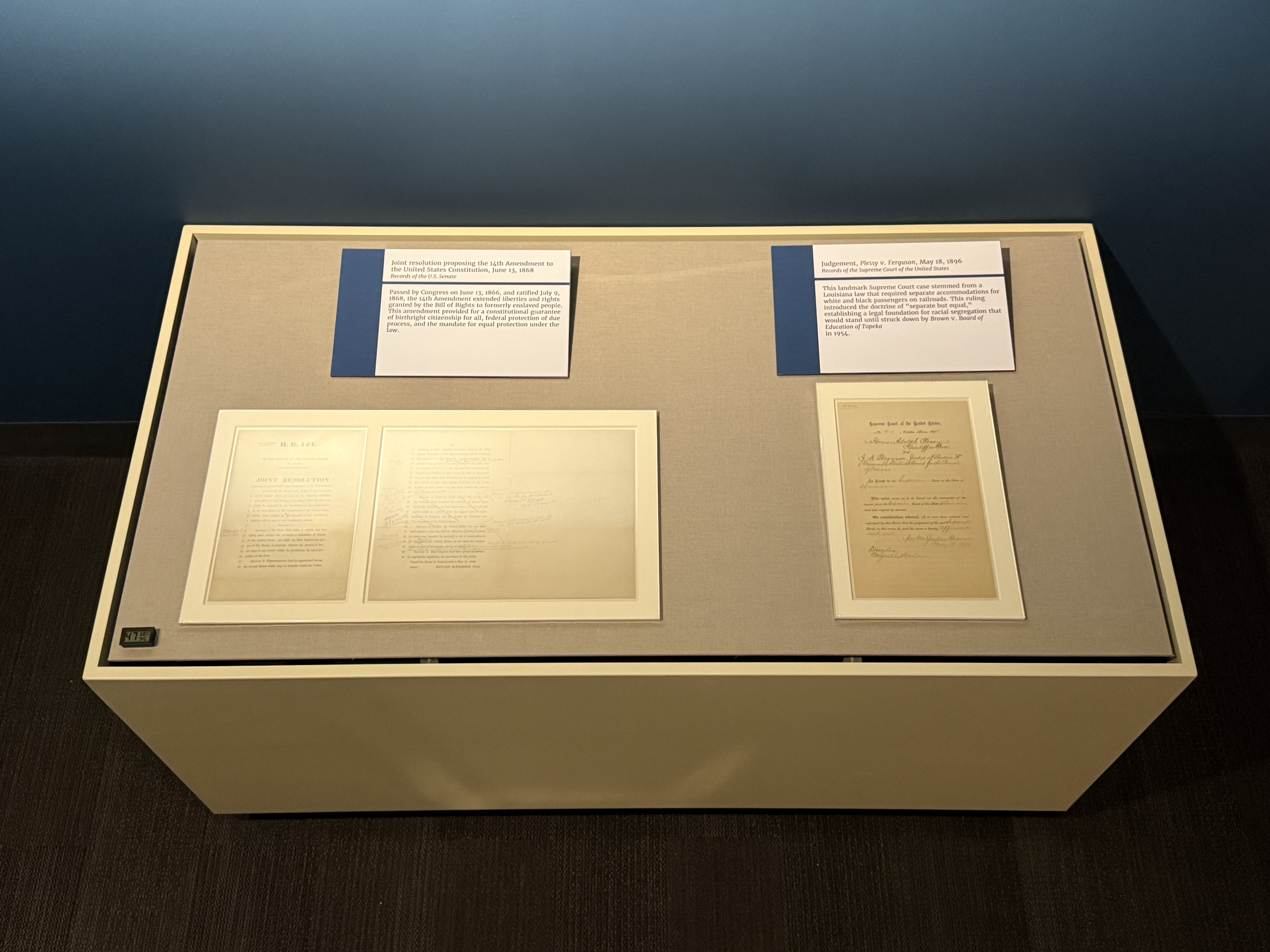 The Fourteenth Amendment on display at the U.S. National Archives in Washington, DC
