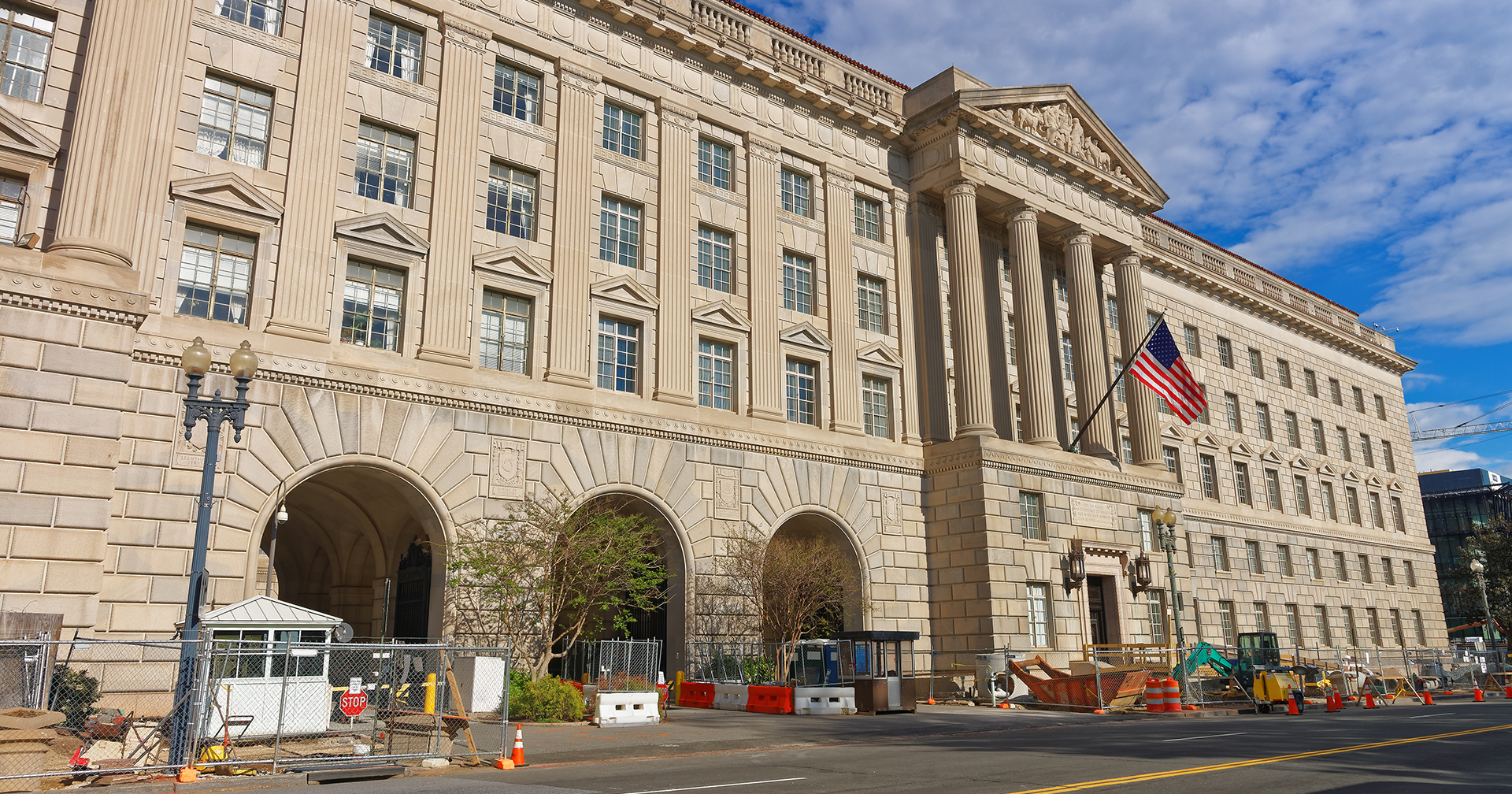 The Herbert C. Hoover Building, headquarters of the U.S. Department of Commerce in Washington, D.C., photographed from the street