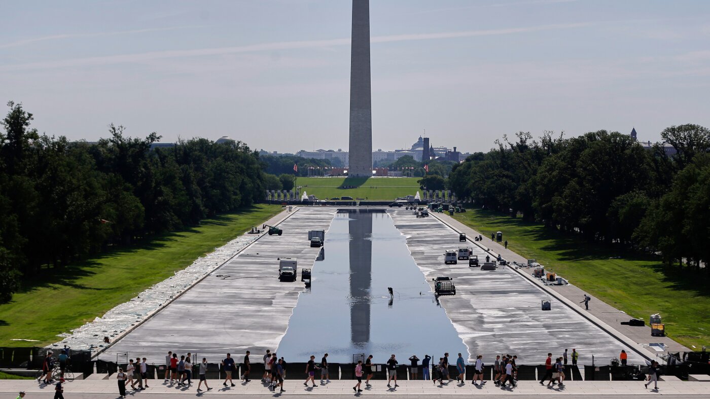 The Lincoln Memorial Reflecting Pool and surrounding lawn and walkways in Washington, D.C.