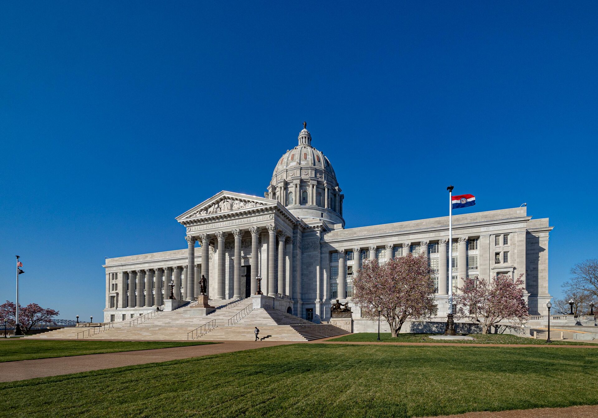 The Missouri State Capitol in Jefferson City, photographed from outside in daylight, in connection with federal litigation over Missouri's Second Amendment Preservation Act