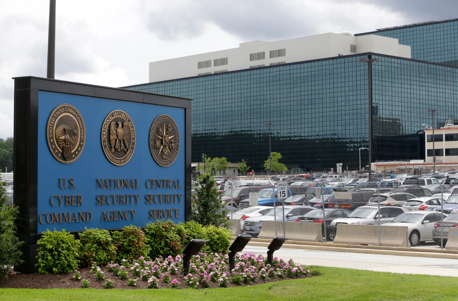 The National Security Agency headquarters at Fort Meade, Maryland, photographed from outside in daylight