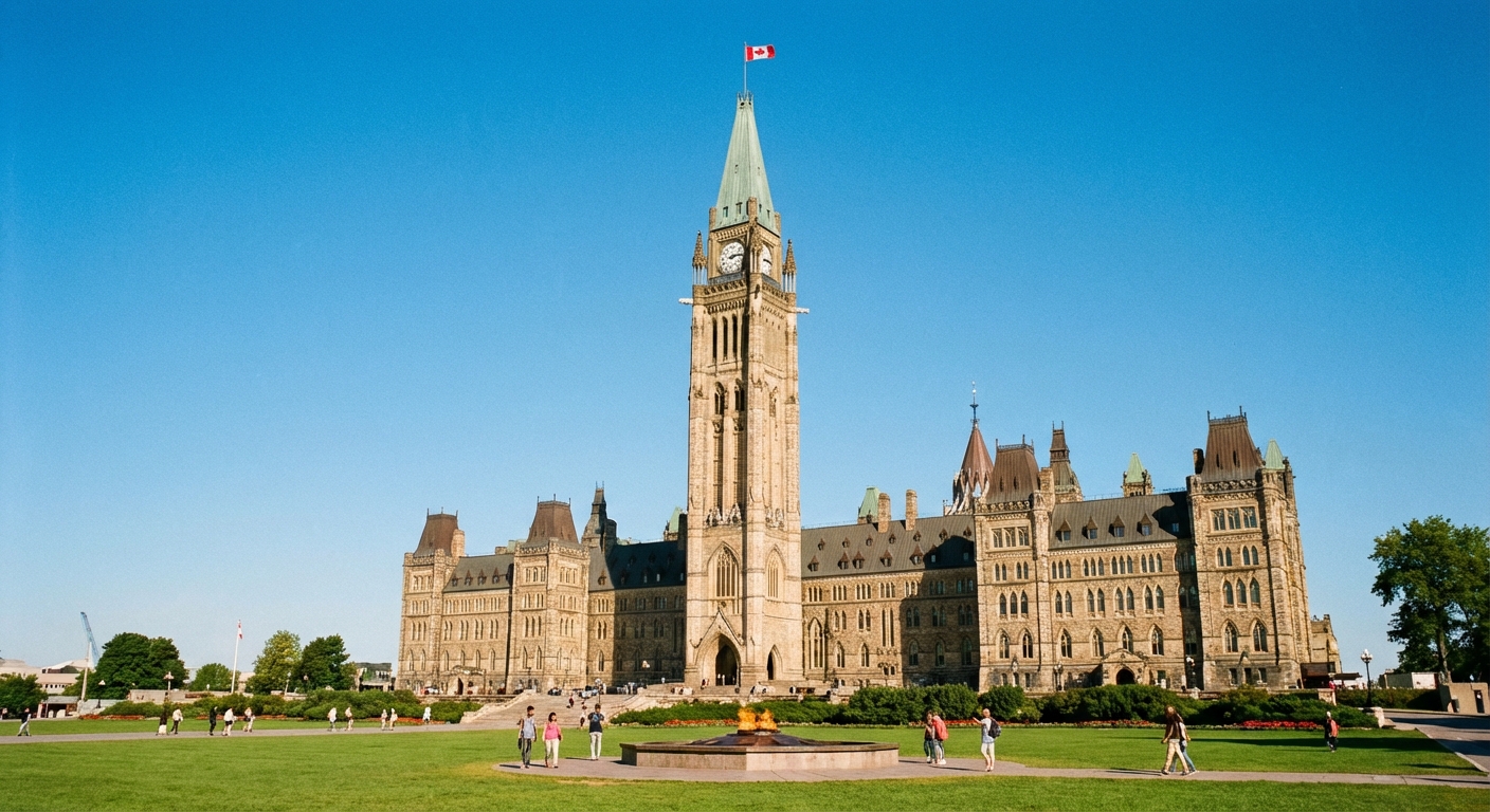 The Peace Tower on Parliament Hill in Ottawa on a clear day
