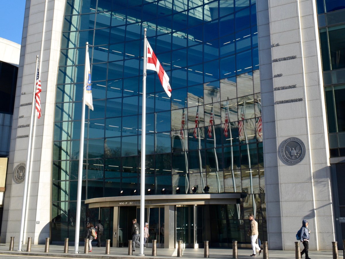 The Securities and Exchange Commission headquarters building in Washington, DC, with the SEC seal visible