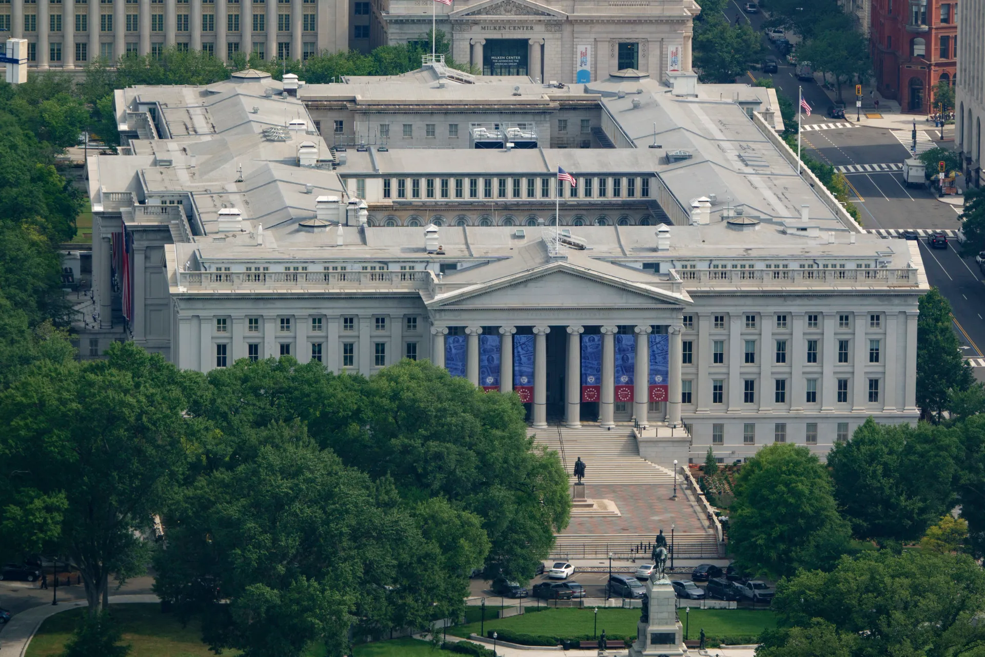 The U.S. Department of the Treasury building in Washington, D.C., photographed from the street in daylight