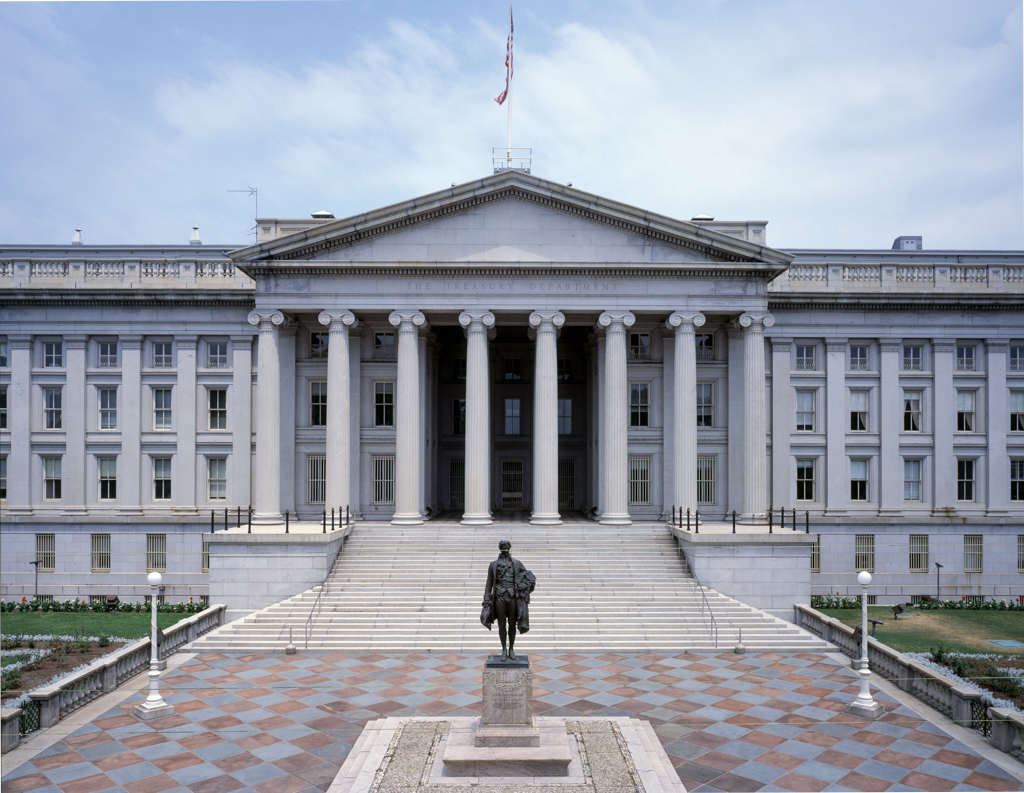 The U.S. Department of the Treasury building in Washington, D.C., where the Judgment Fund is administered