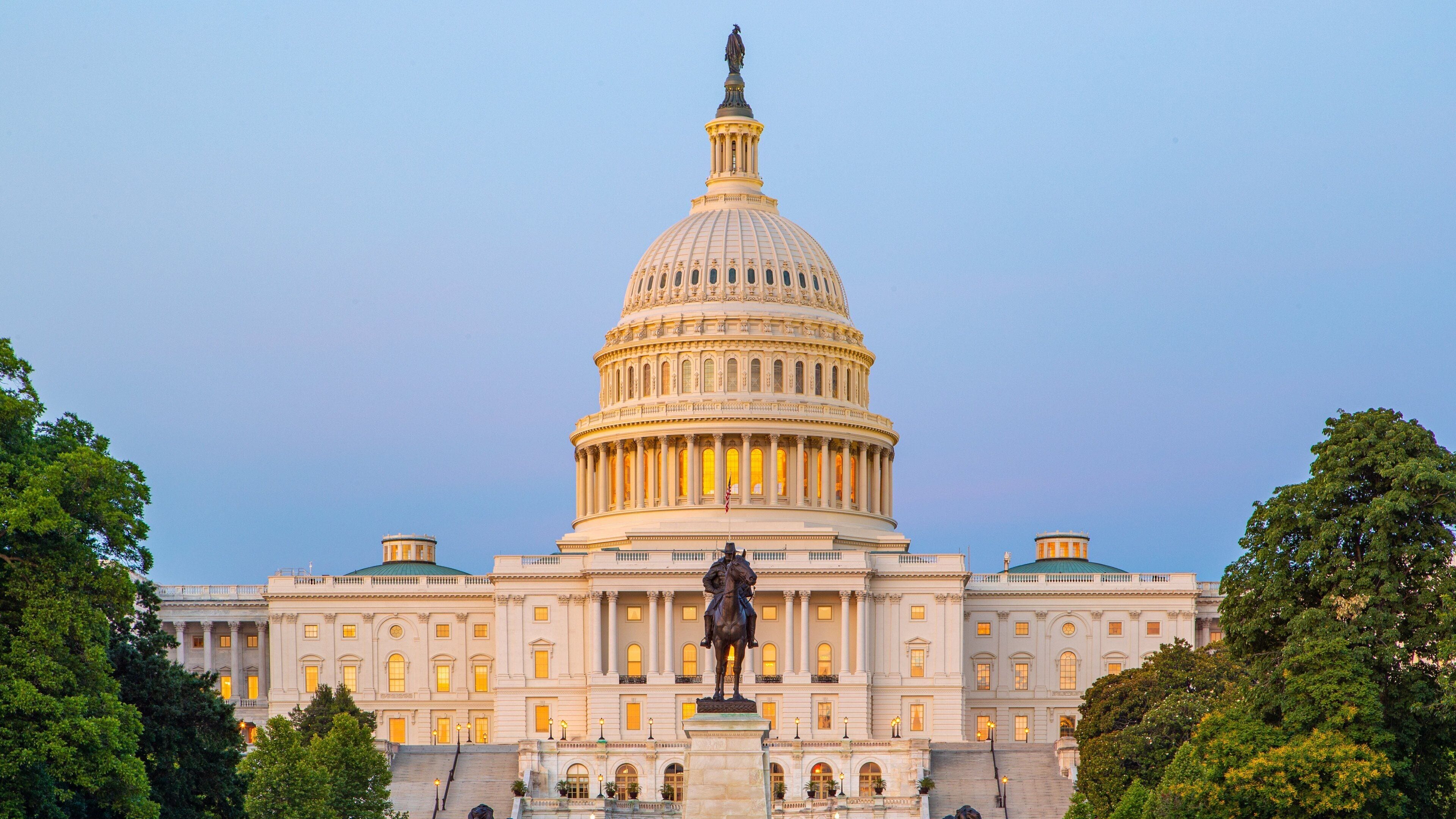 The U.S. House of Representatives chamber in Washington, D.C., photographed from the gallery with the dais visible