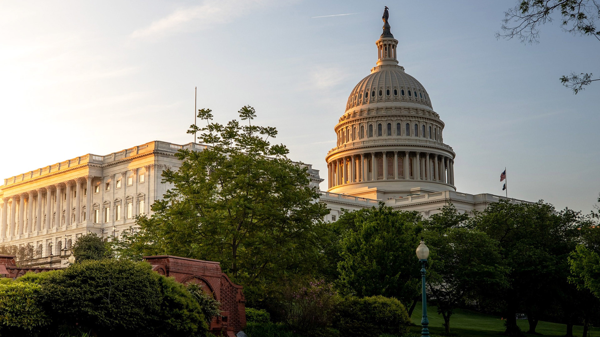 The United States Capitol building in Washington, D.C., photographed from the lawn with the dome centered
