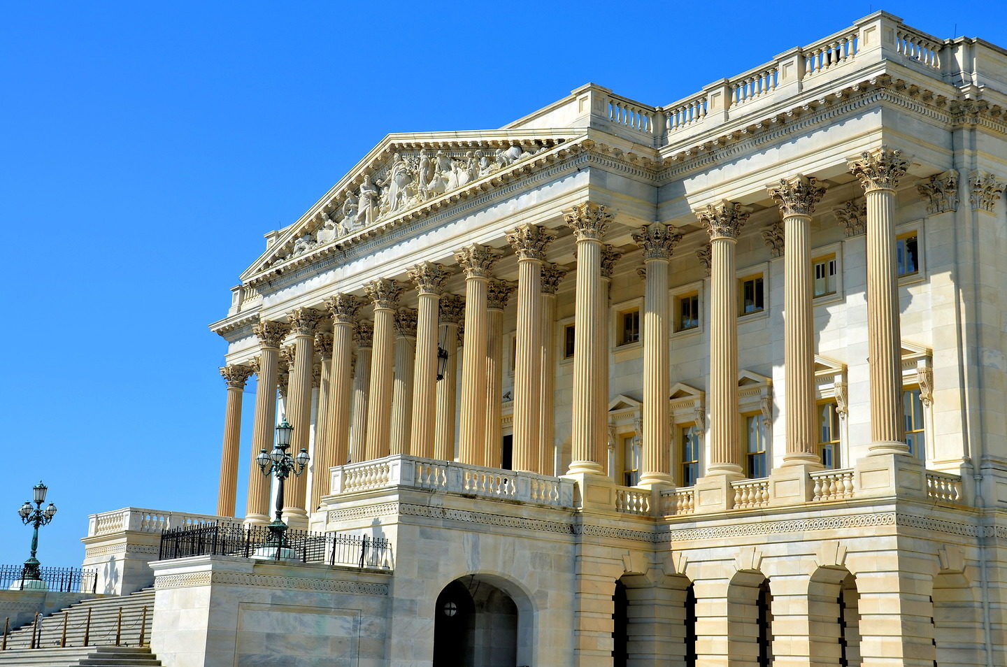 The United States Senate chamber viewed from the gallery, showing desks and the dais in an official-looking photograph