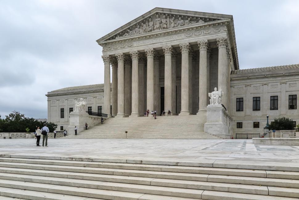 The United States Supreme Court building in Washington, DC, photographed from the front with its marble columns visible