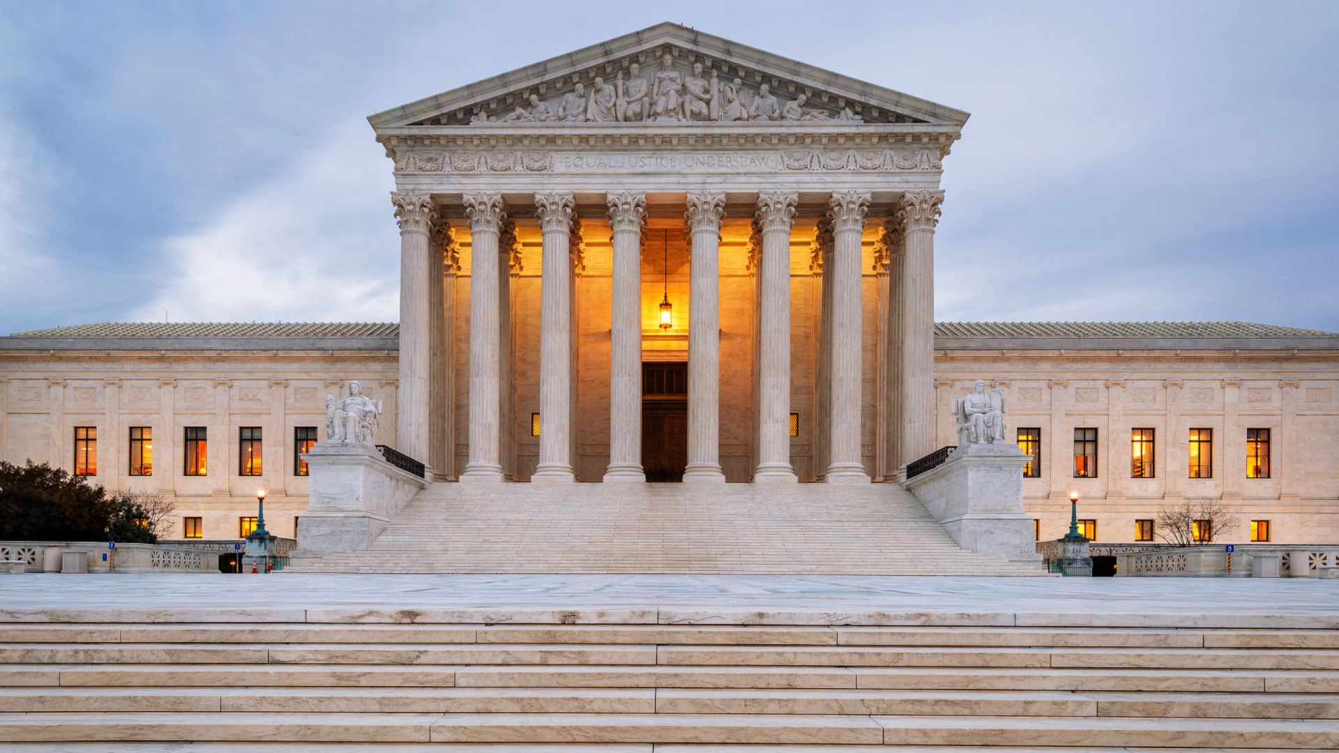 The United States Supreme Court building in Washington, D.C., photographed from the front with the marble columns visible