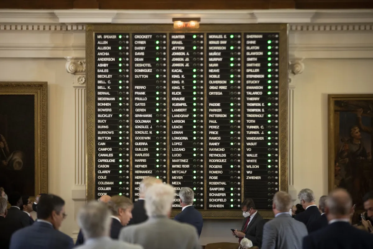 The electronic voting display inside the U.S. House chamber showing how yes, no, and present votes are recorded.