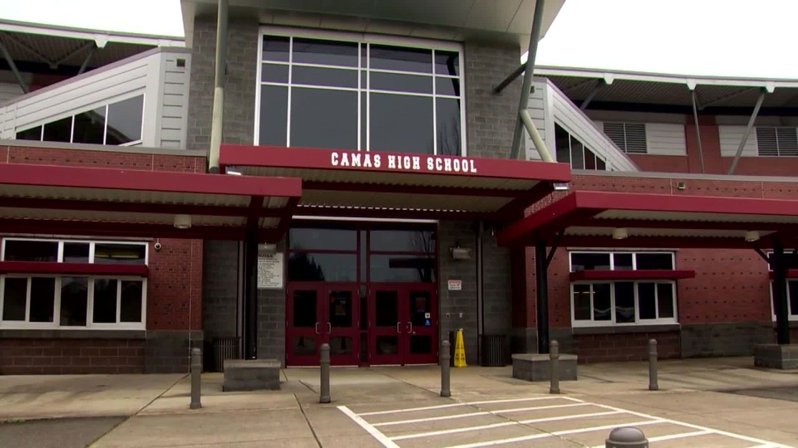 The exterior of Camas High School in Camas, Washington.