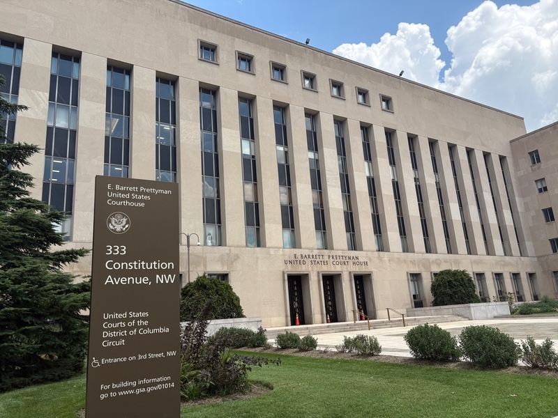 The exterior of the E. Barrett Prettyman United States Courthouse in Washington, D.C.