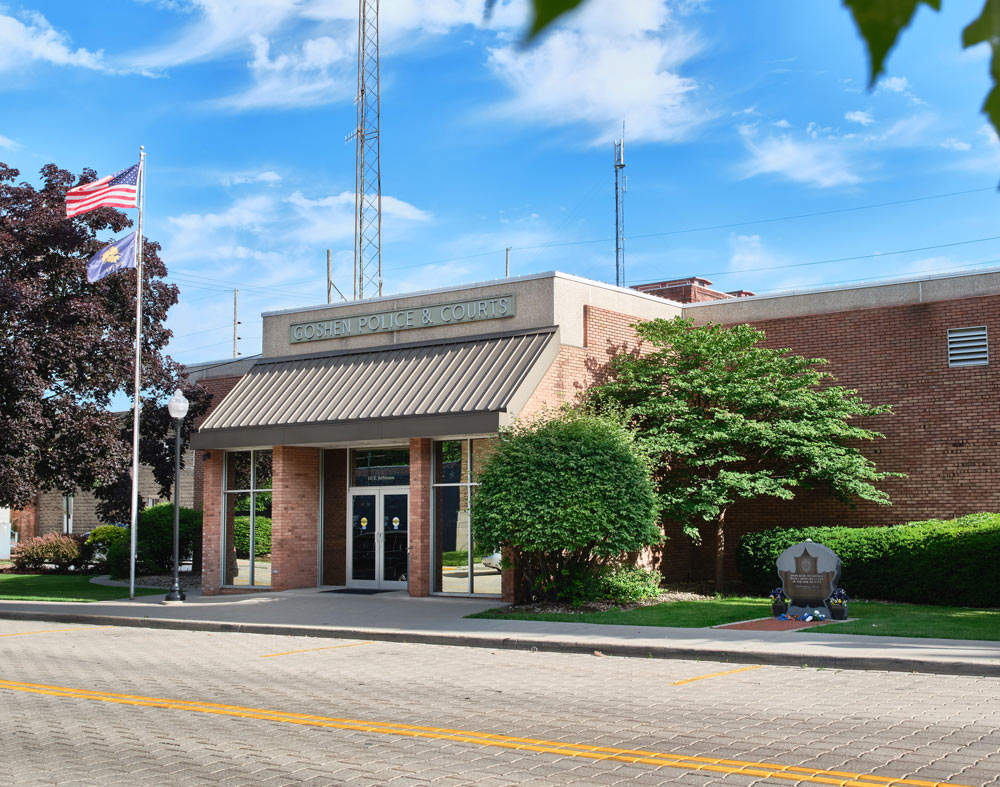 The exterior of the Goshen Police Department building in Indiana