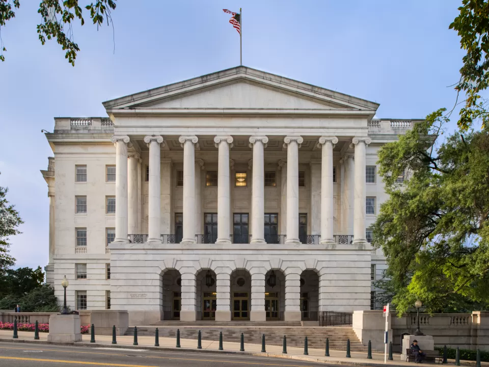 The exterior of the Longworth House Office Building in Washington, D.C., photographed from across the street