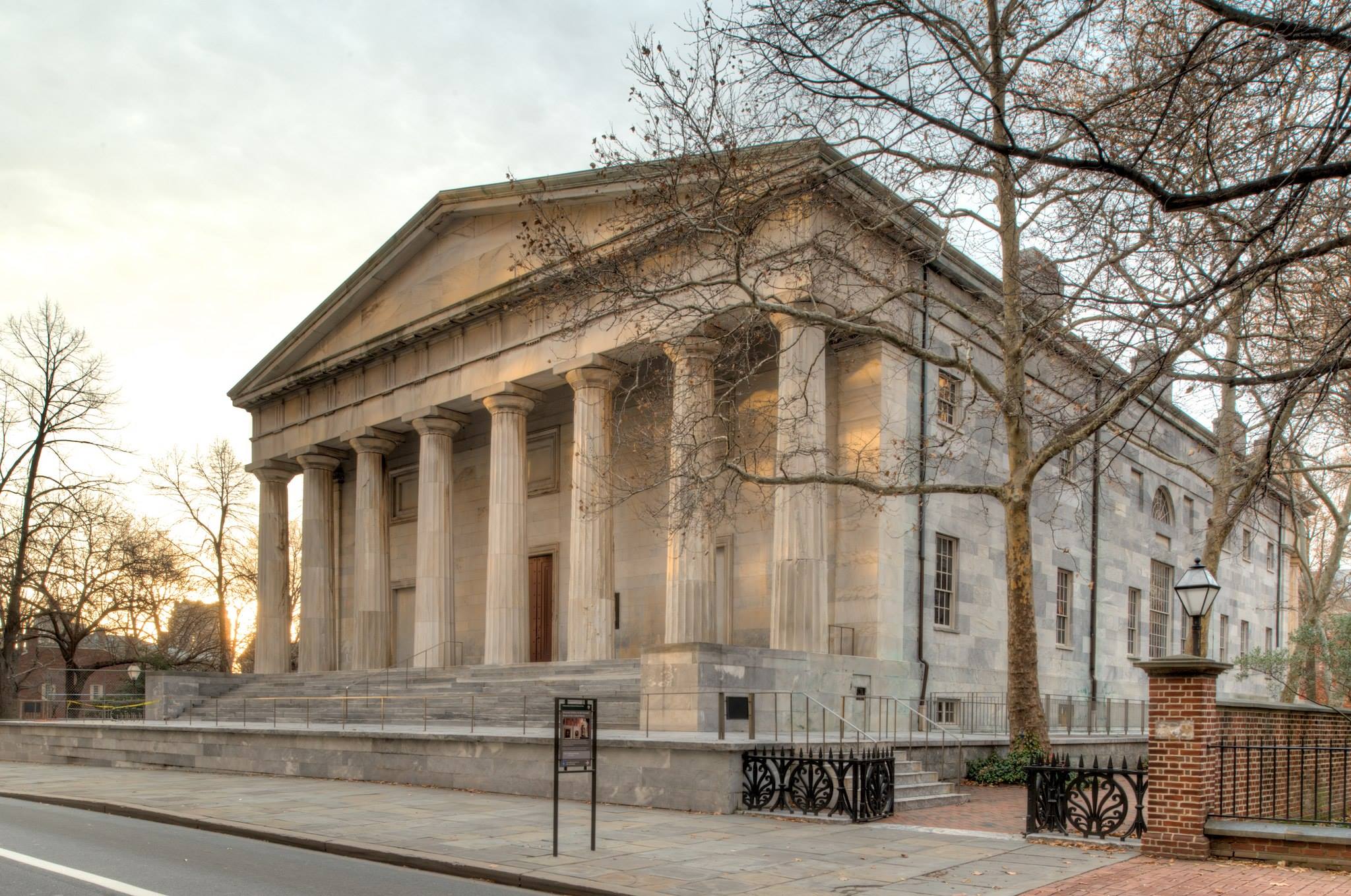 The exterior of the Second Bank of the United States building in Philadelphia, photographed from street level