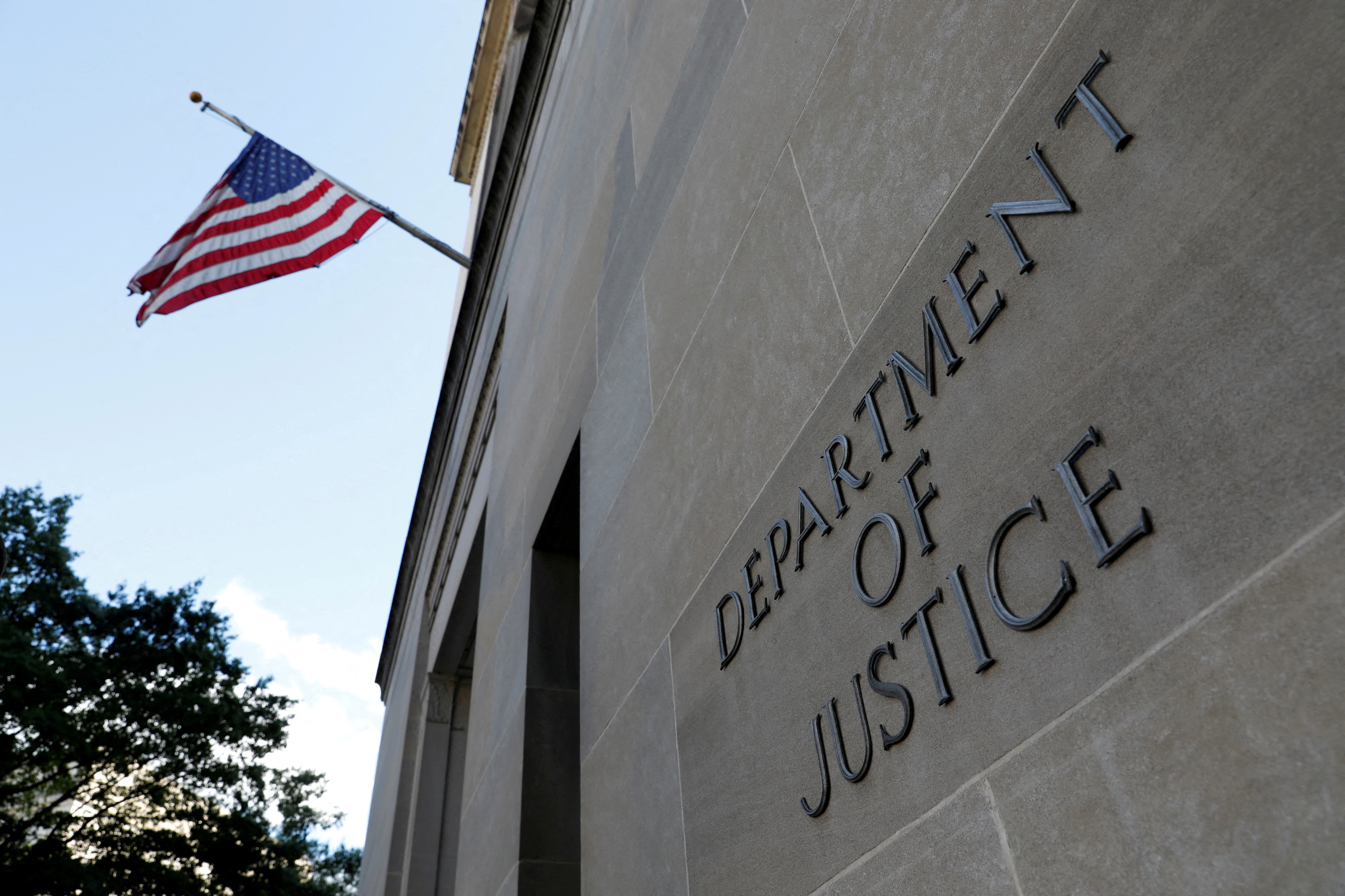 The exterior of the U.S. Department of Justice building in Washington, D.C.