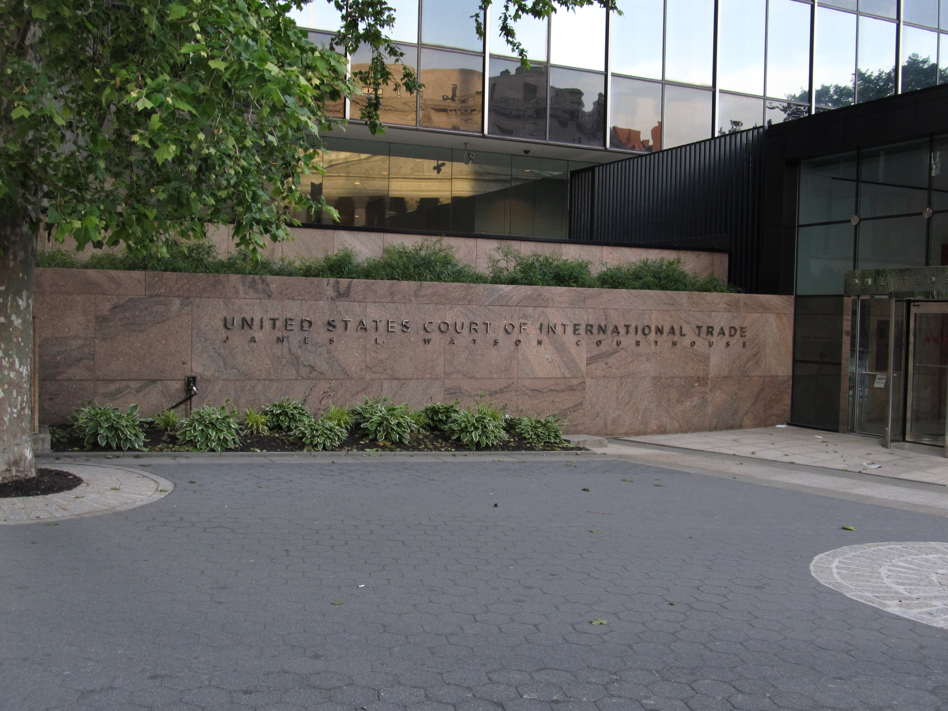 The exterior of the United States Court of International Trade building in New York City