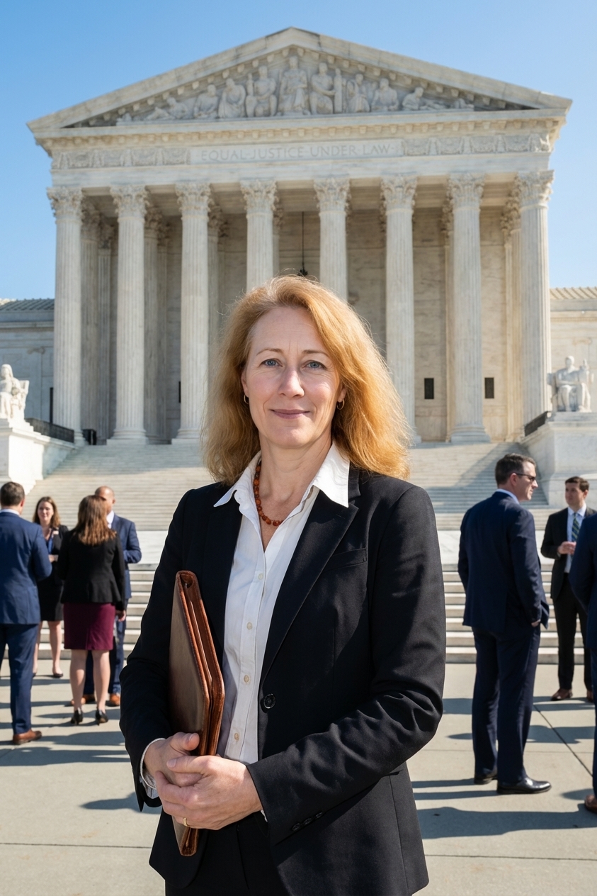 The exterior of the United States Supreme Court building in Washington, DC, photographed on a clear day, news photography style