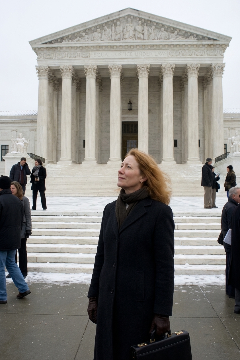 The exterior of the United States Supreme Court building in Washington, DC on a winter day in January 2010, real photograph style