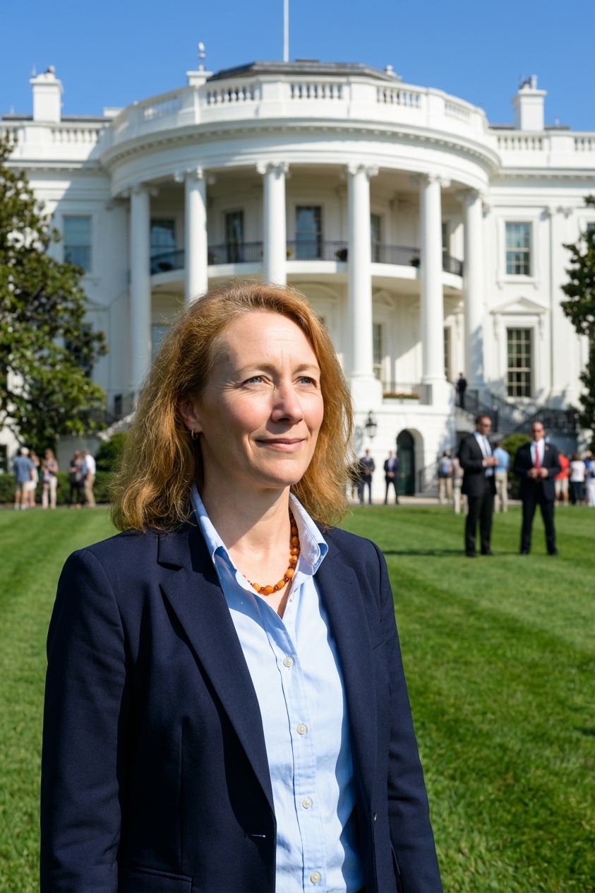 The exterior of the White House viewed from the North Lawn on a clear day