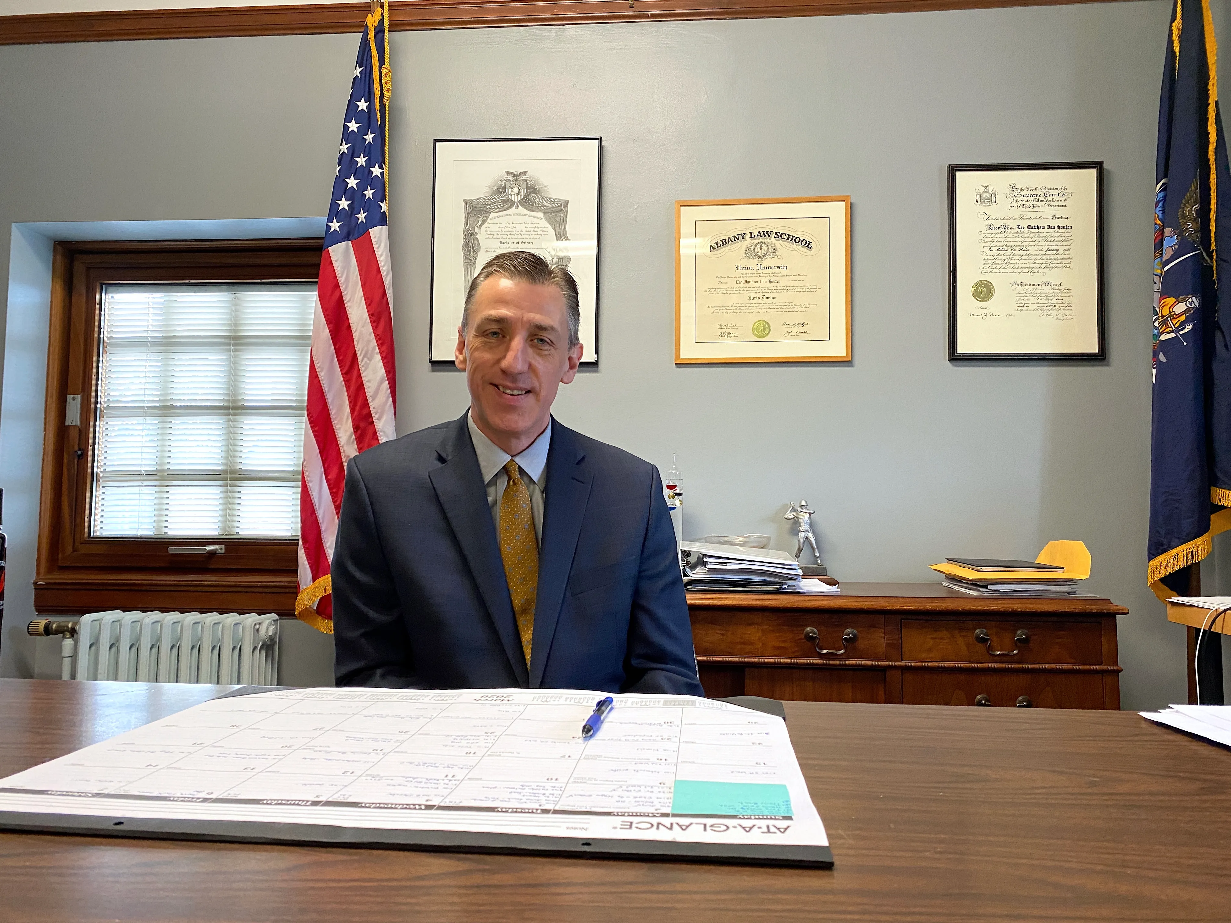 Tompkins County District Attorney Matthew Van Houten speaking at a public event
