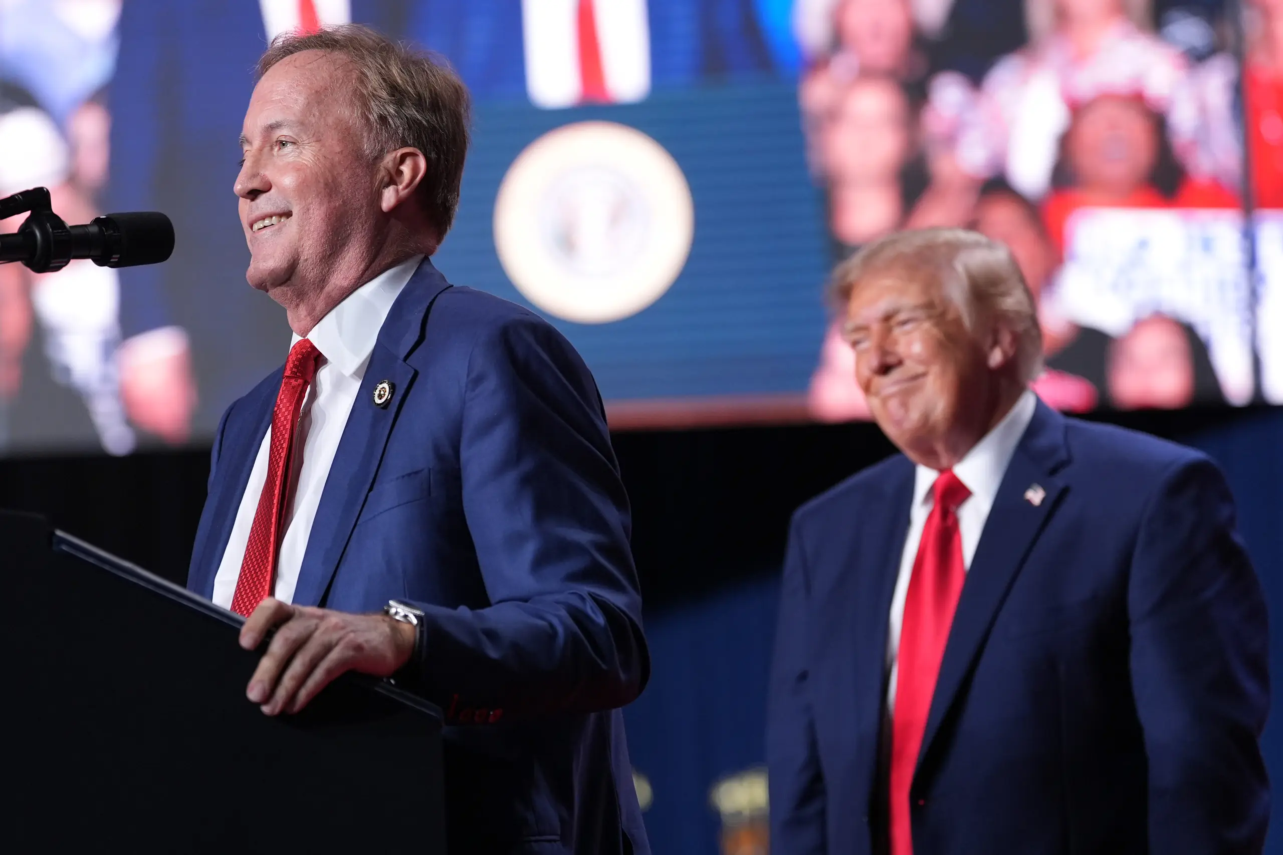 Trump onstage at a rally backing Republican Texas Senate nominee Ken Paxton