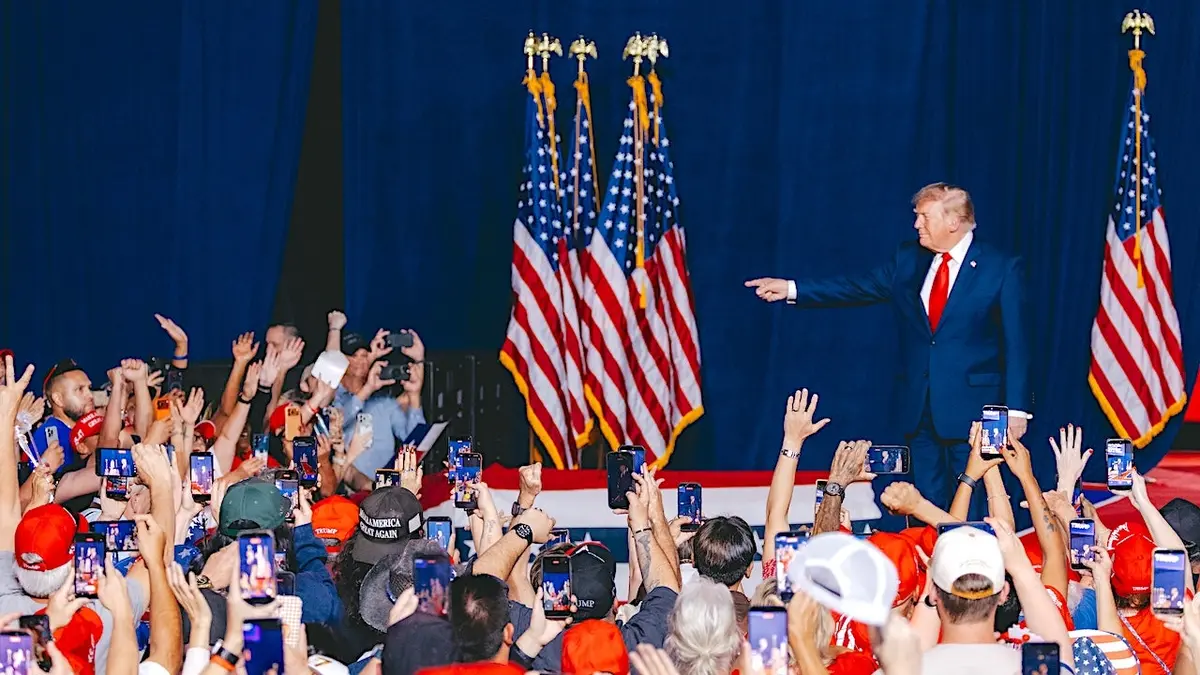 Trump speaking during the San Antonio rally at Freeman Coliseum