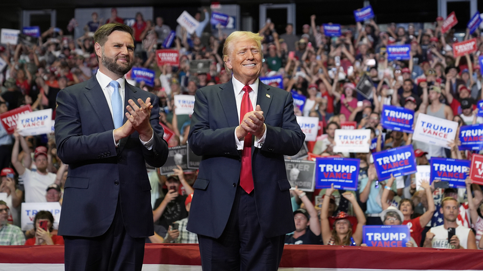 Vice President JD Vance speaking at a campaign rally in Monroe, Michigan