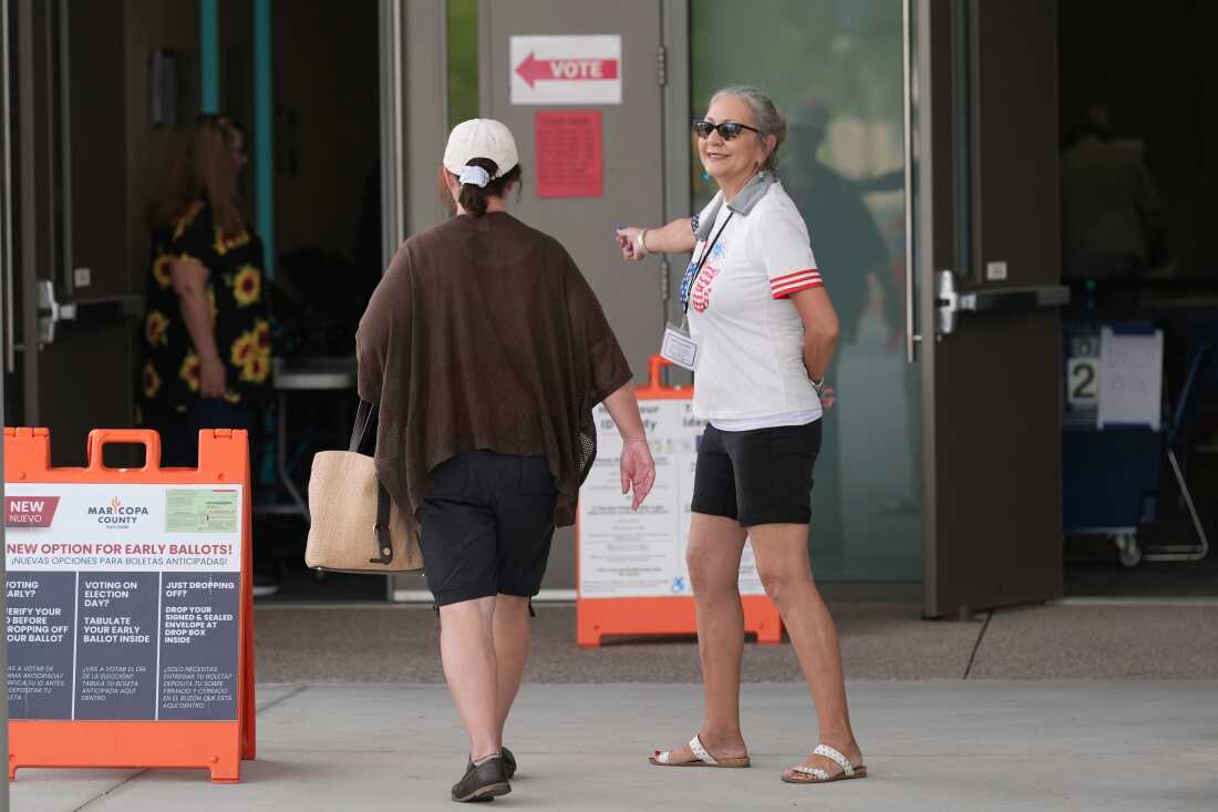 Voters arriving at the polling location at Burton Barr Central Library in Phoenix, Arizona