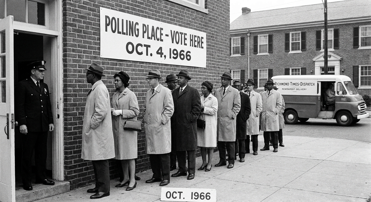 Voters entering a Richmond, Virginia polling place in October 1966, news photography style