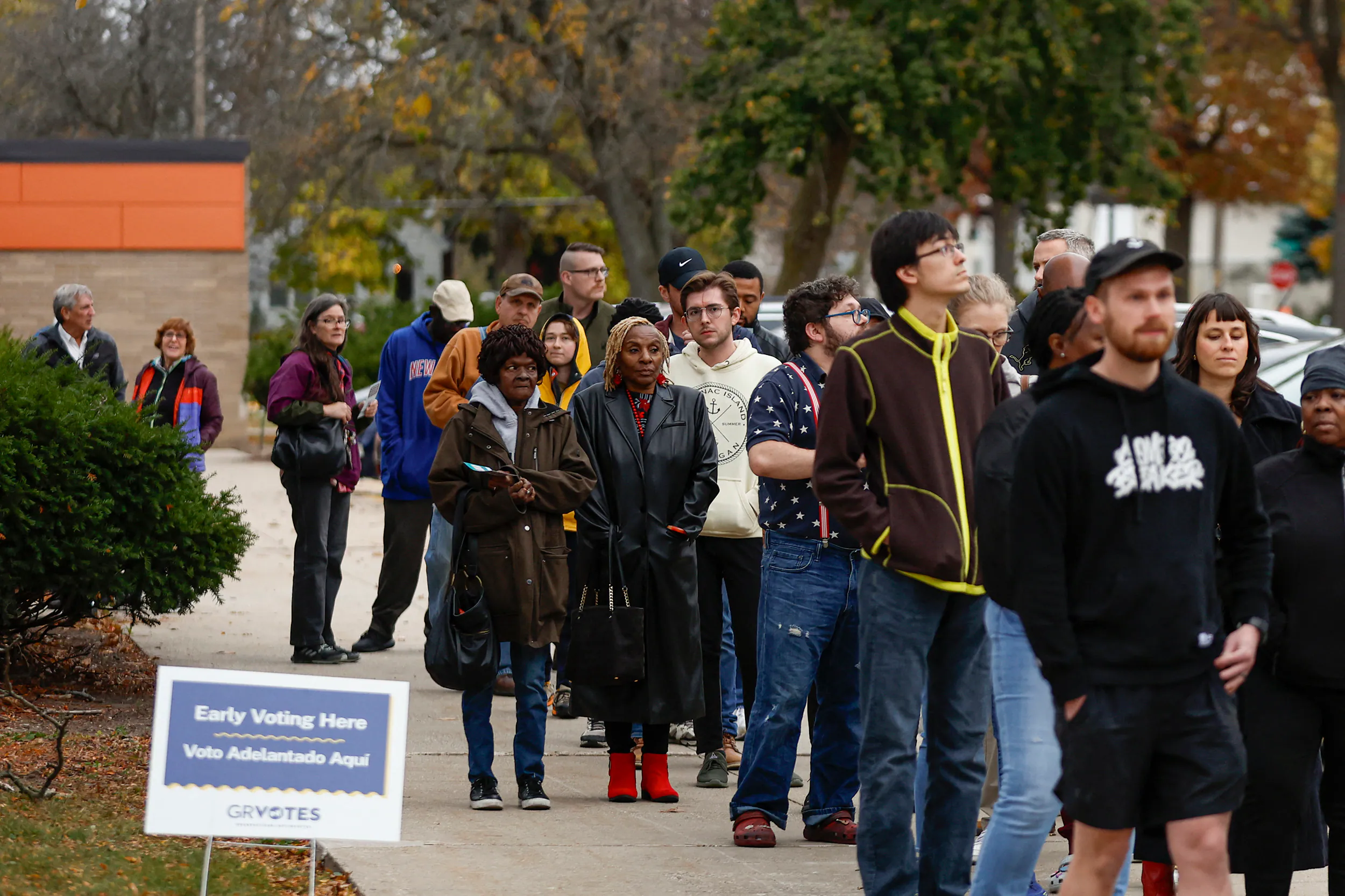 Voters outside a polling place in Iron Mountain, Michigan