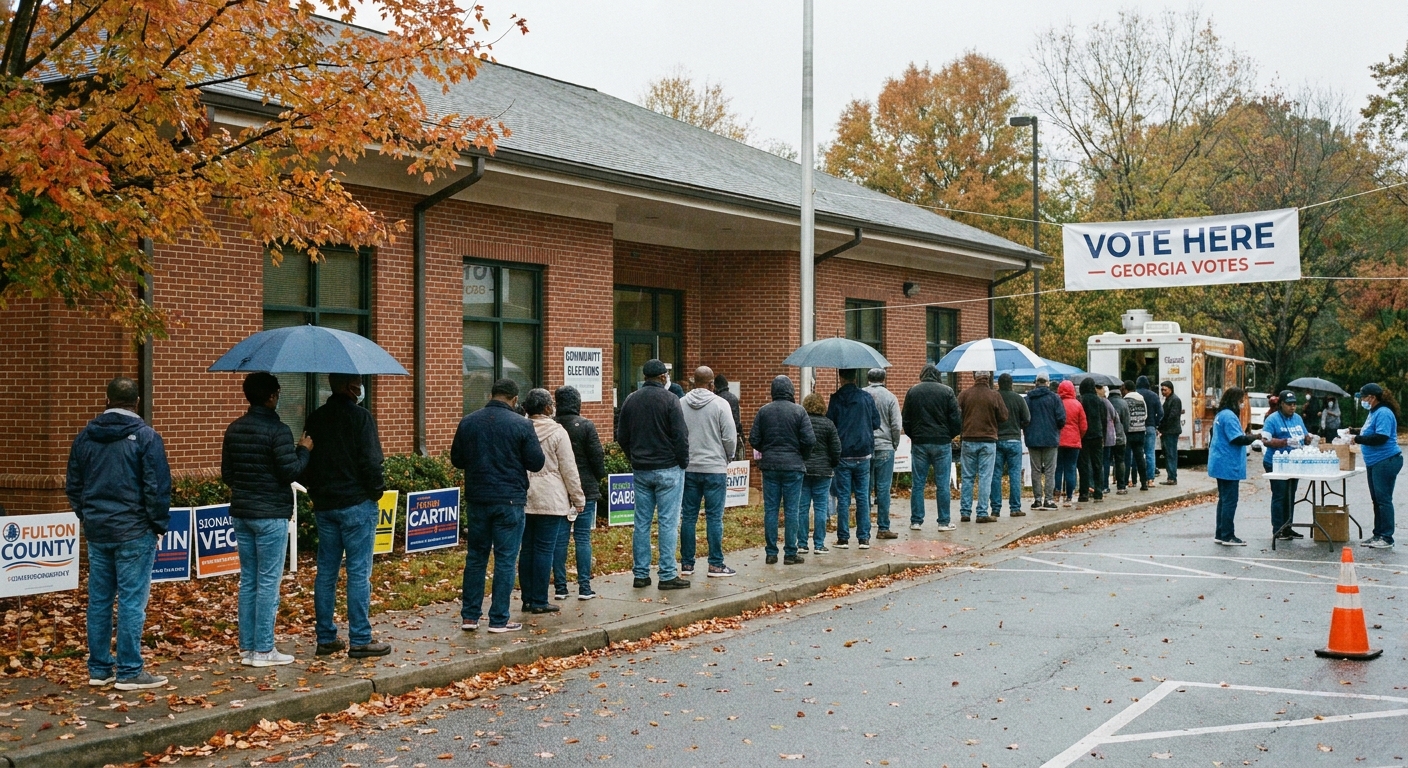 Voters waiting outside a neighborhood polling place in Atlanta, Georgia during the November 2022 midterm elections