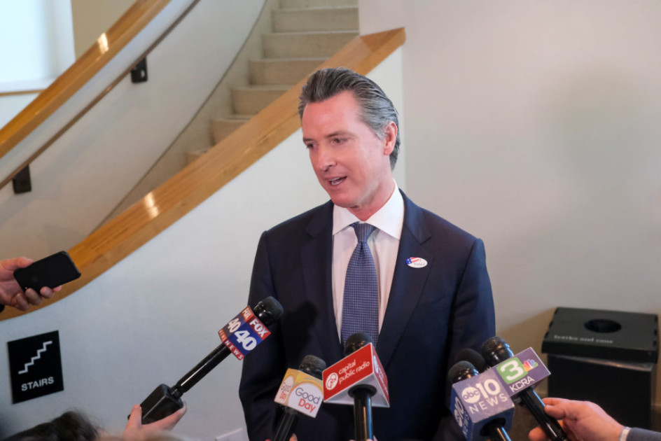 California Governor Gavin Newsom speaking at press conference