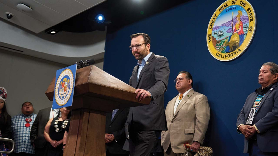 California state senator benjamin allen speaking to press
