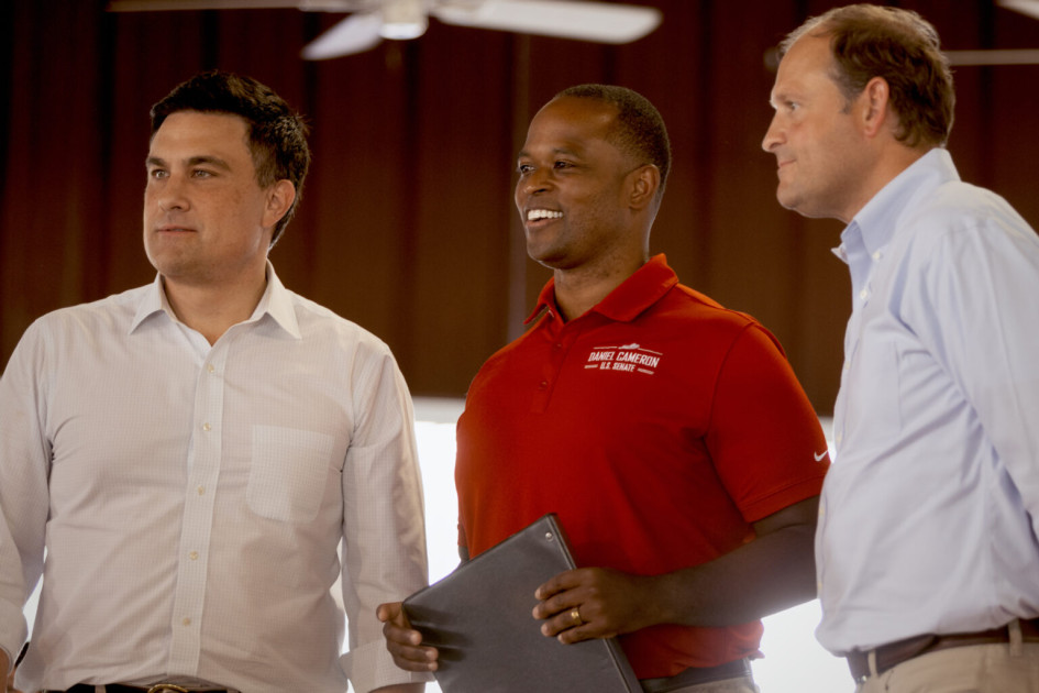 composite of Daniel Cameron, Andy Barr, and Nate Morris