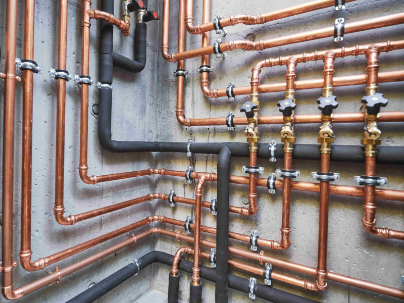 Copper pipes and wiring used in manufacturing