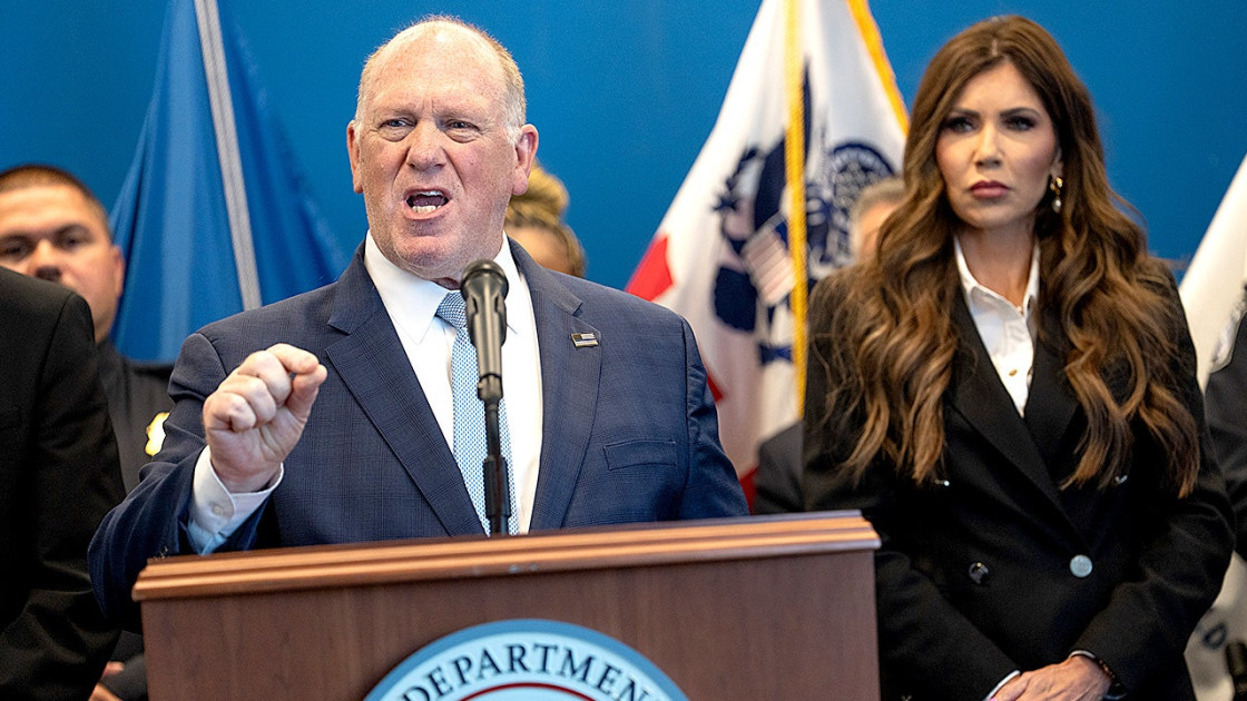 DHS Secretary Kristi Noem with Tom Homan at press conference