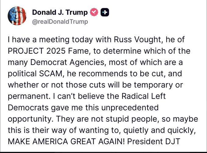 djt truthsocial post project 2025 meeting