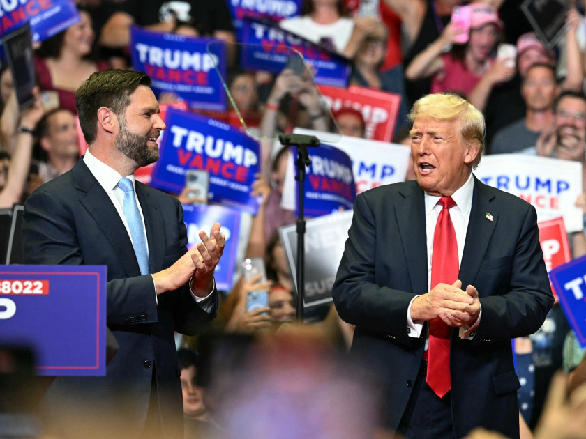 Donald Trump and JD Vance speaking at rally