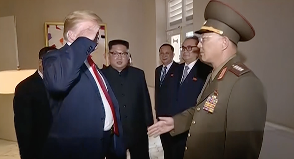 donald trump saluting the military