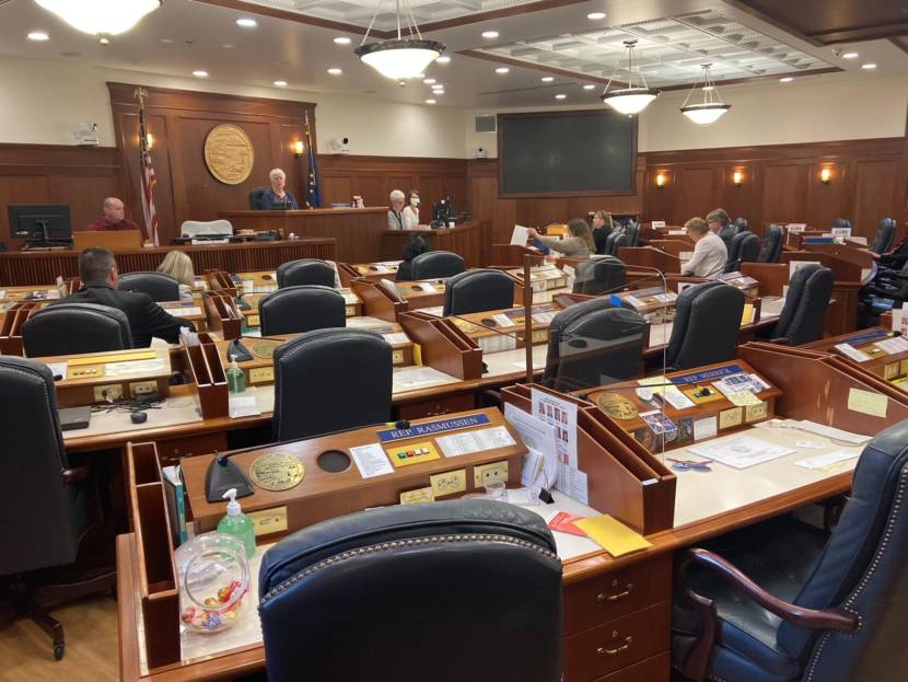 Empty desks in a government office during a shutdown