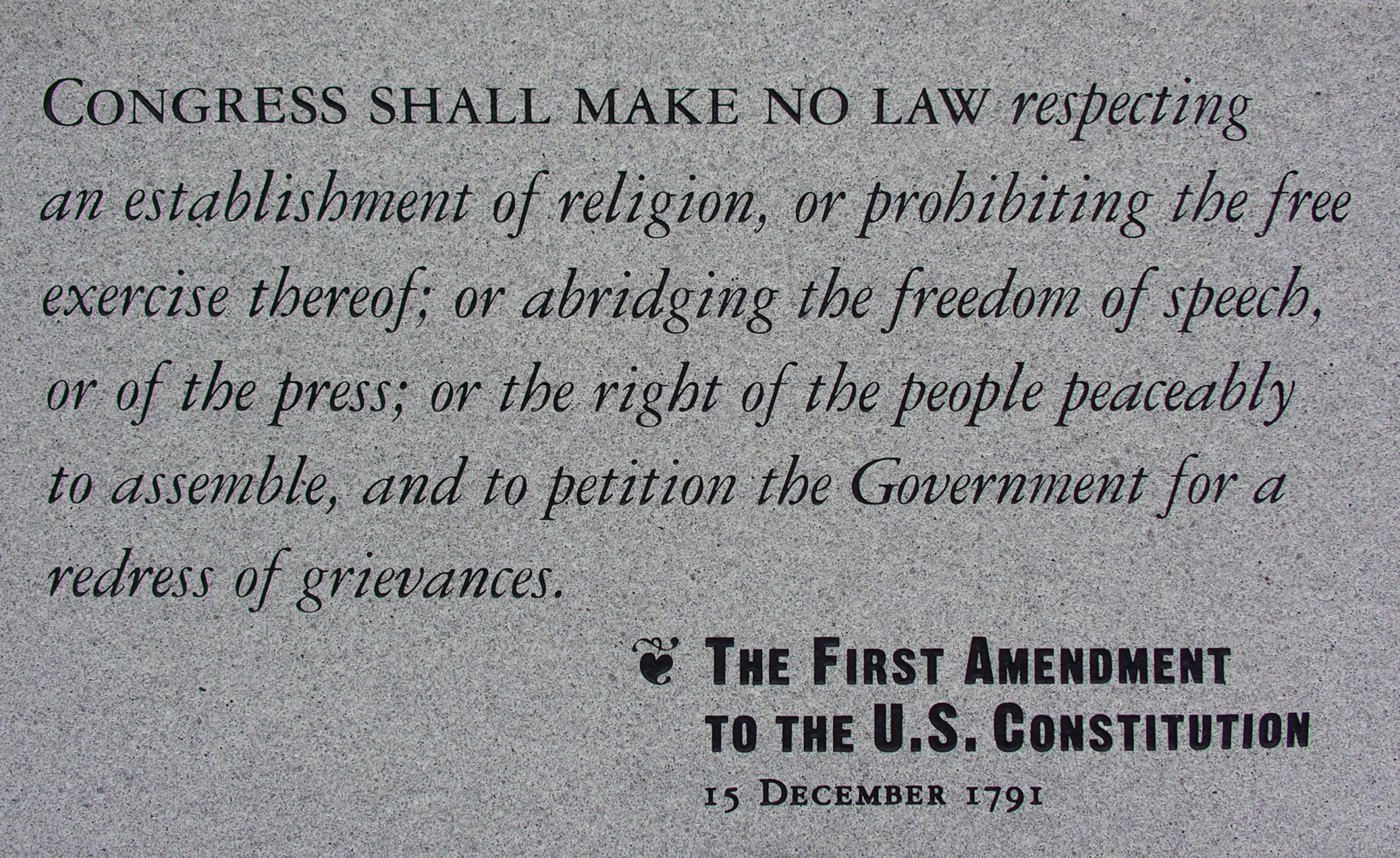 First Amendment text on a monument