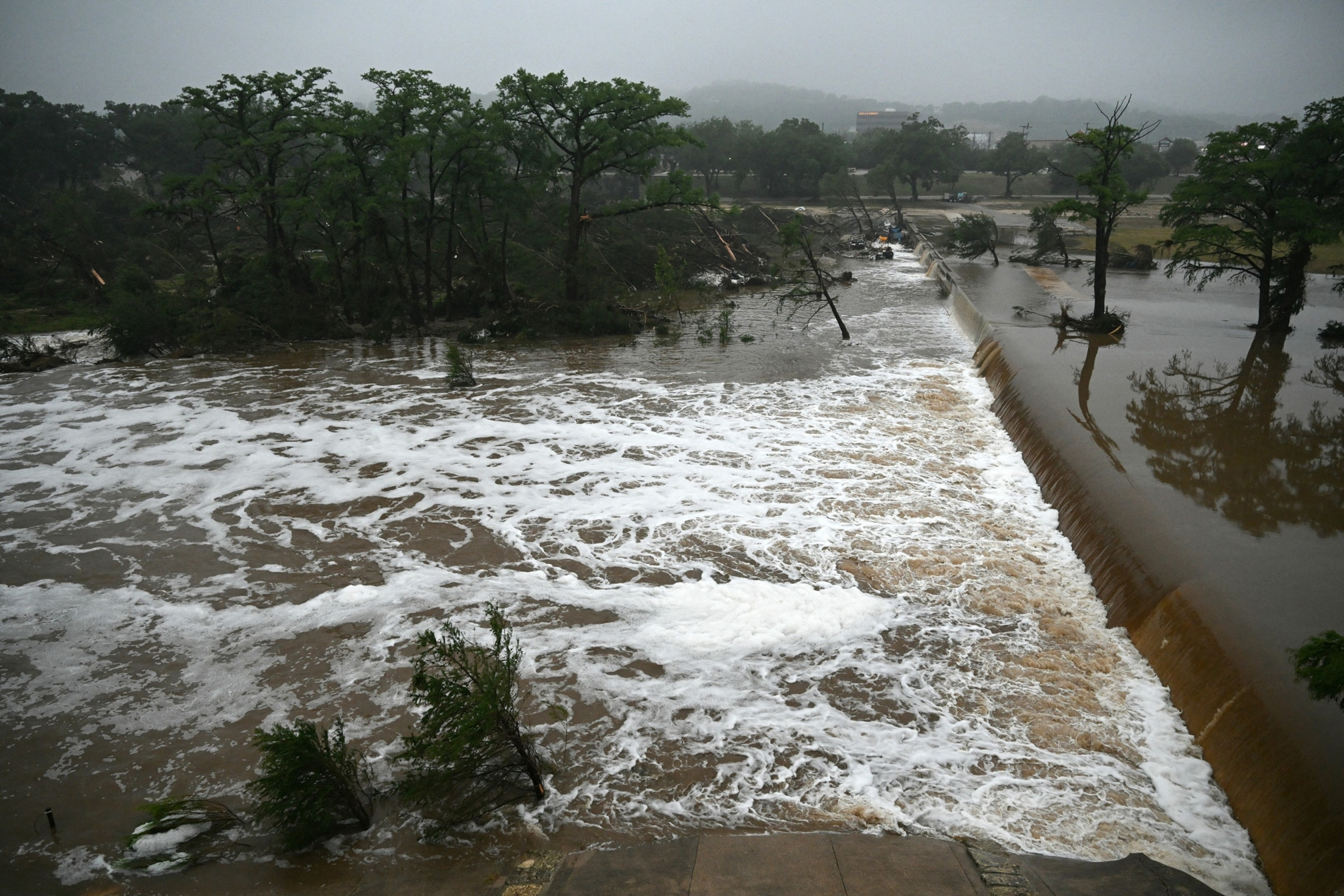 Guadalupe River in flood stage Kerrville Texas